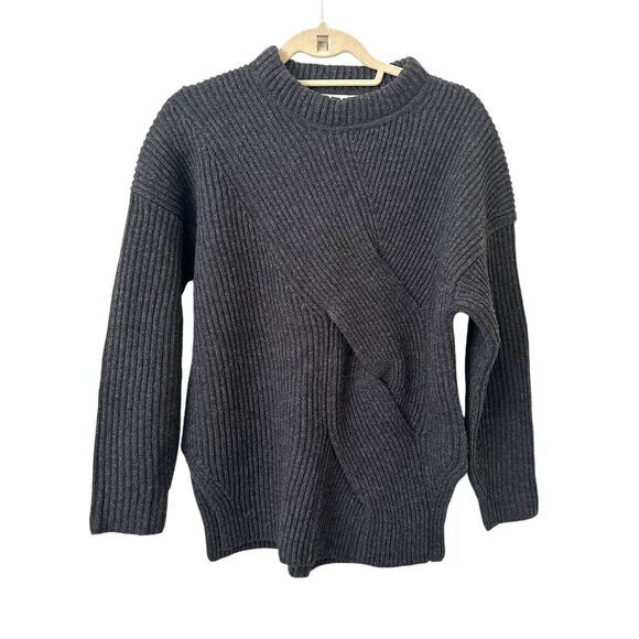 SAKAYA DAVIS Twist Front Crewneck Wool Knit‎ Gray Small - Picture 1 of 4